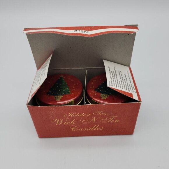 Holiday Tree Wick N Tin Candles Set of 2 Bayberry Scent Vintage Susan Zulauf - Picture 10 of 12